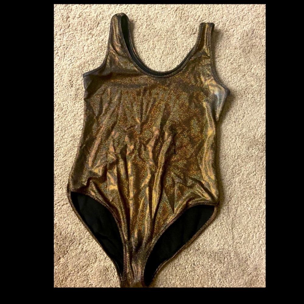 American Apparel sparkly, dark gold body/leotard